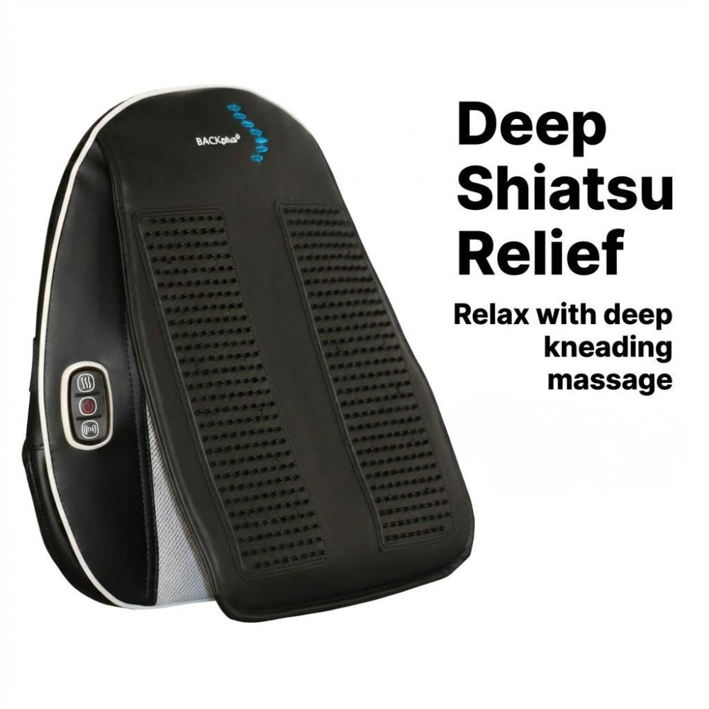 BACKplus Shiatsu Back and Foot Massager with text "Dep Shiatsu Relief"