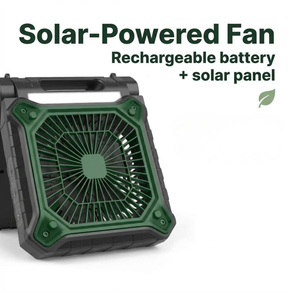 Solar powered fan - rechargeable battery and solar panel