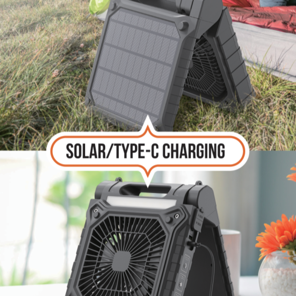 Solar Portable Fan with type c charging.