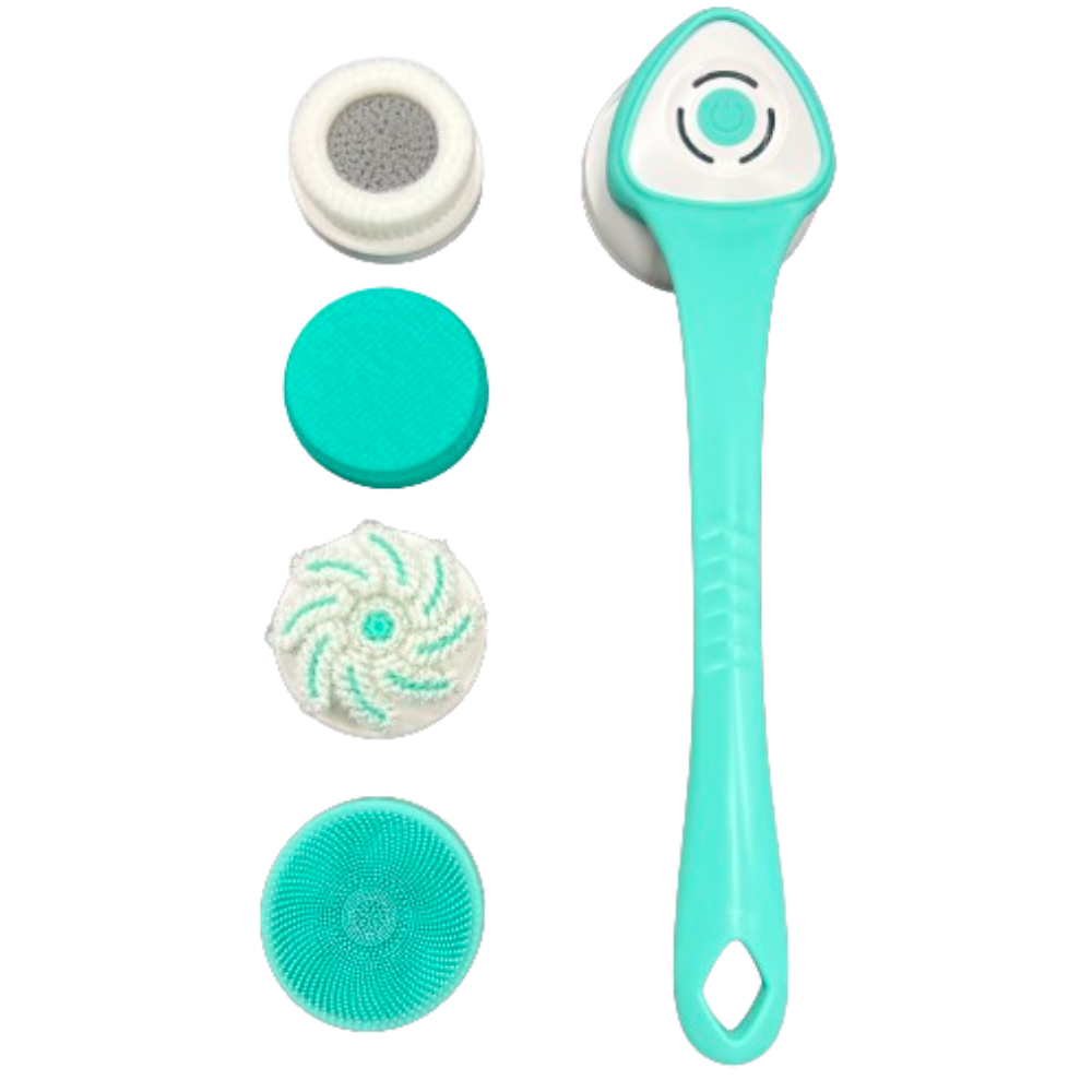ShowerMe Shower Brush and attachments on a white background