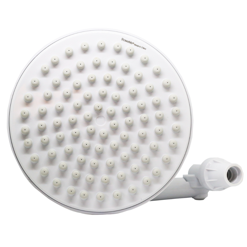 ShowerMe® Shower Head in white showing spray nozzles.
