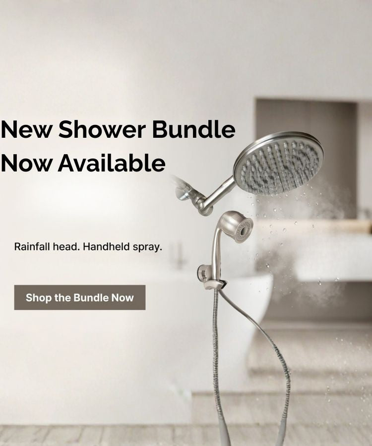 mobile banner for the new shower bundle, rainfall and handheld shower head available