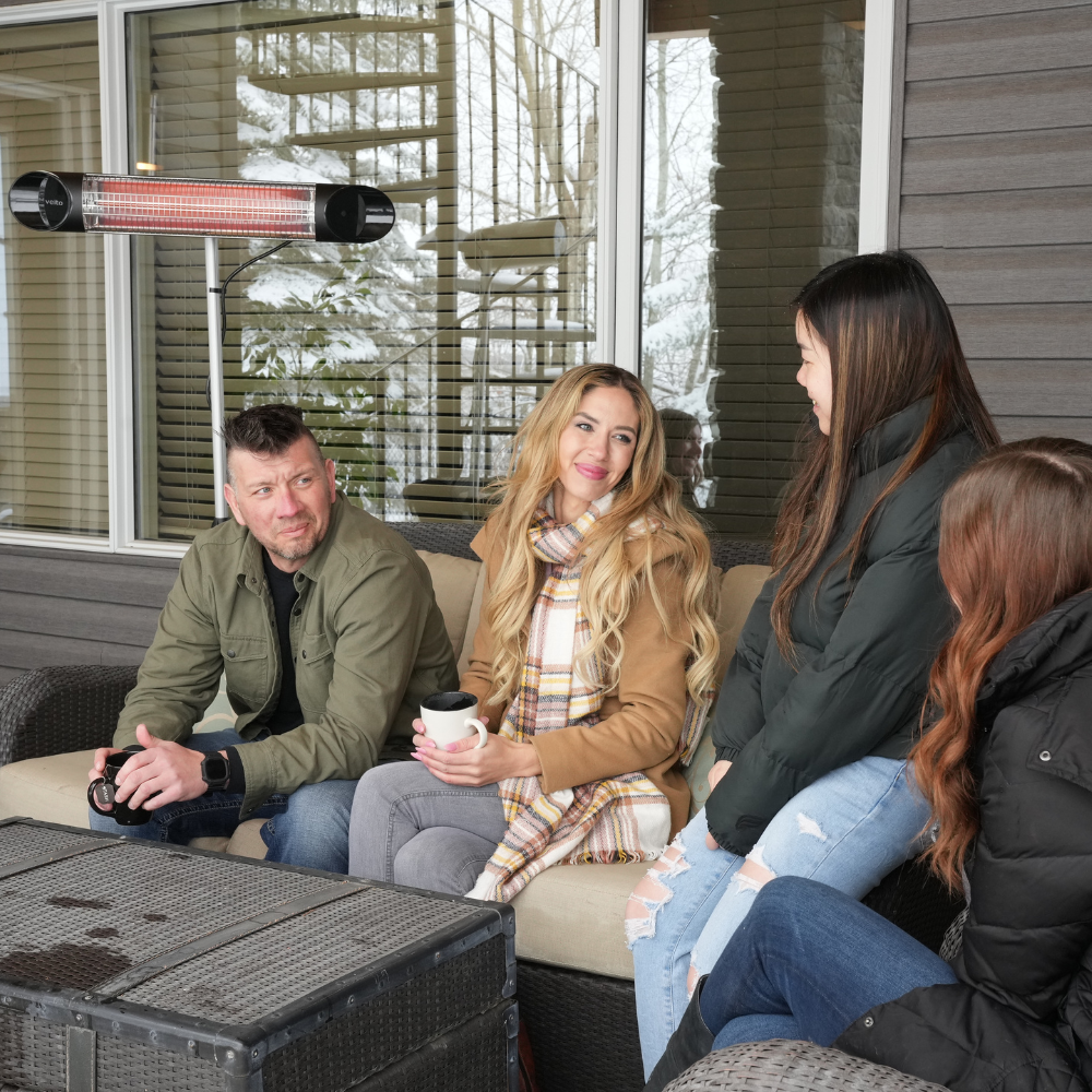 Group enjoying the outside while staying warm with the Veito Blade Heater
