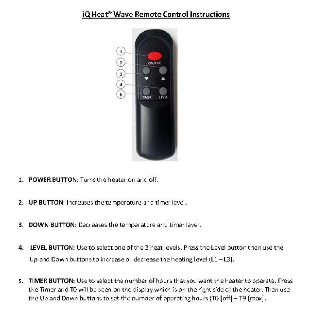 iQ Heat® Wave infrared heater remote control instructions.