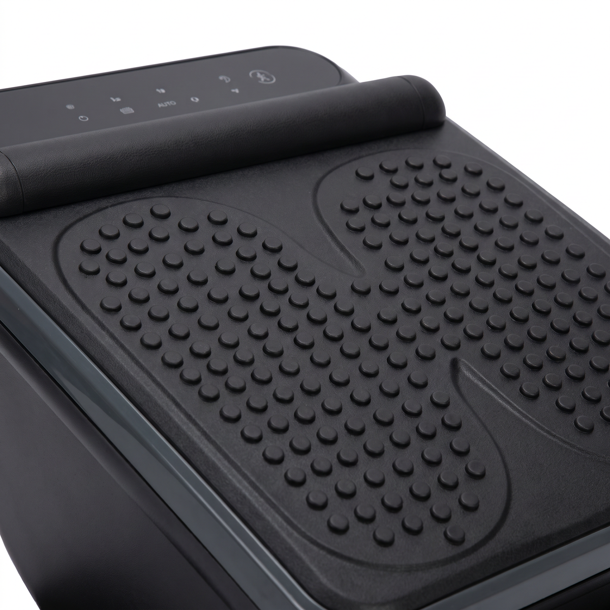 Close-up of the textured foot pads and control panel on the BACKplus Foot and Leg Massager