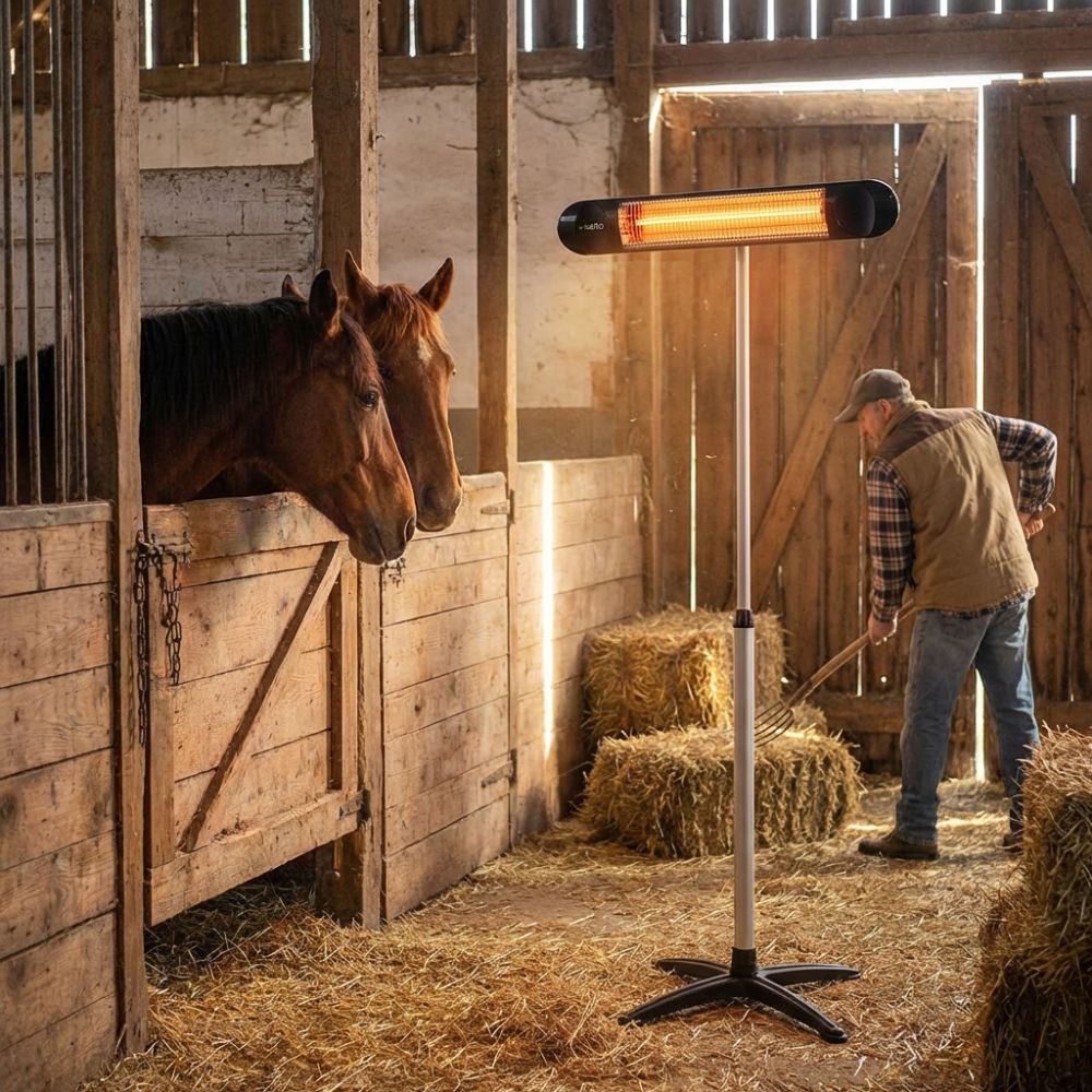 Veito Blade Heater standing in a stable