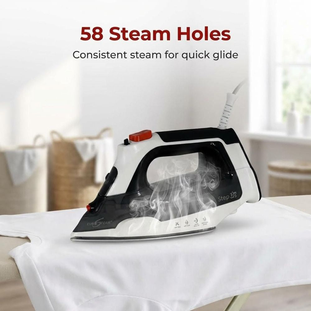 Eurosteam Step Up Iron - 58 steam holes offer consistent steam for quick glide