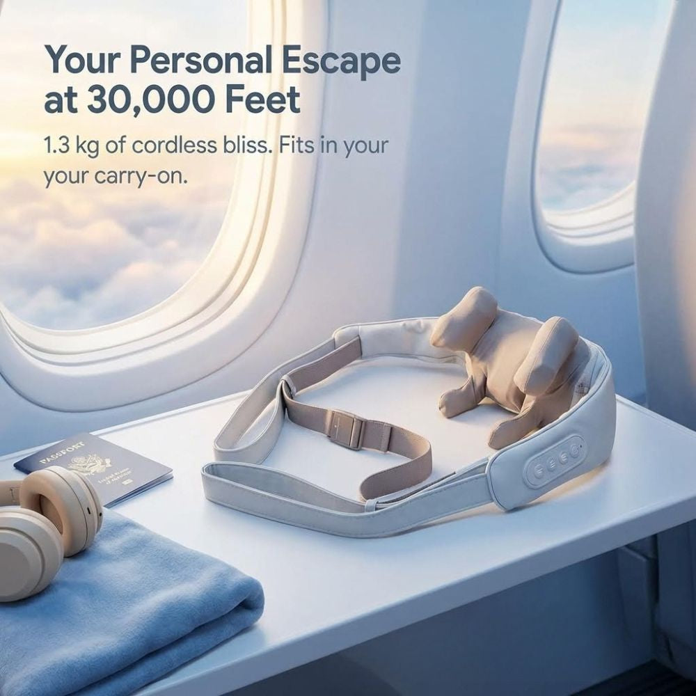image of BACKplus Cordless Platinum Massager with text "Your personal escape at 30,000 feet"