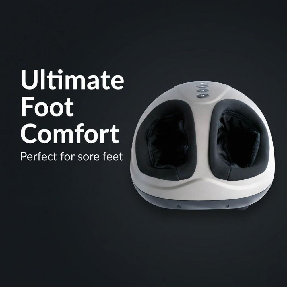 BACKplus Foot Massager on a dark background with text "Ultimate Foot Comfort"