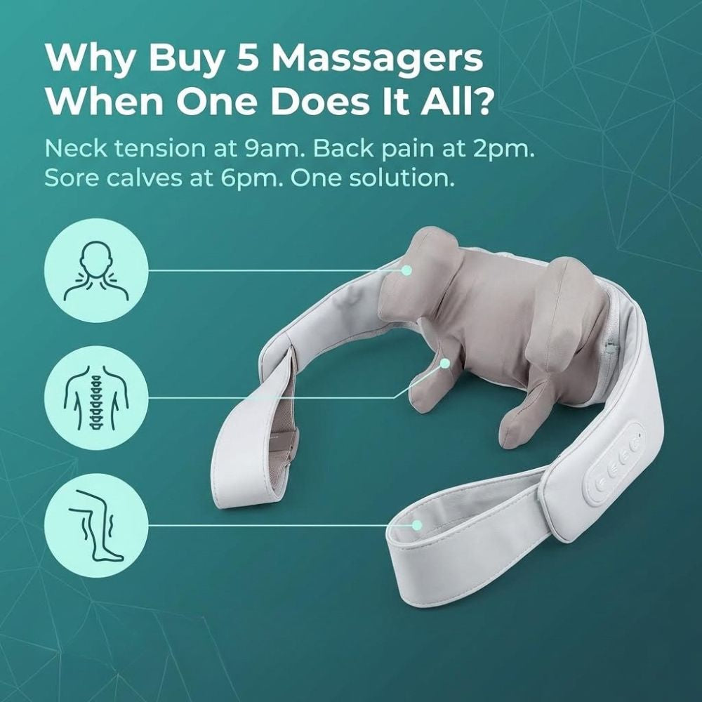 Image of BACKplus Cordless Platinum massager with text "Why buy 5 massagers when one does it all?"