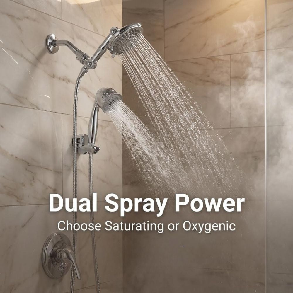 Dual Spray Power - Saturation or oxygenic - ShowerMe Handheld Shower Head in chrome