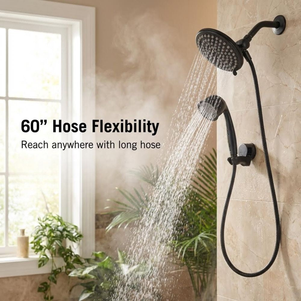 60" Hose flexibilty - ShowerMe Handheld Shower Head in matte black