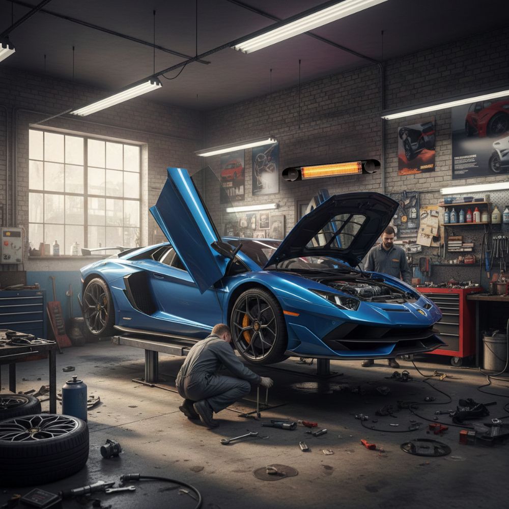 Veito Blade 2500W mounted on the wall in a mechanic shop