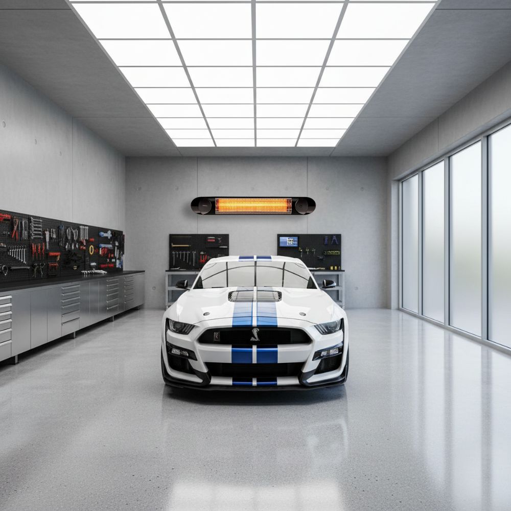 Veito Blade 2500W Heater mounted on a wall of a garage
