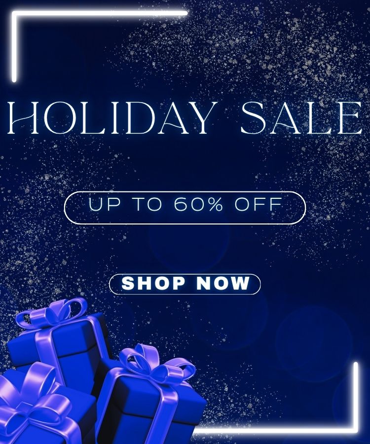 Holiday promotional banner with up to 60% off sitewide