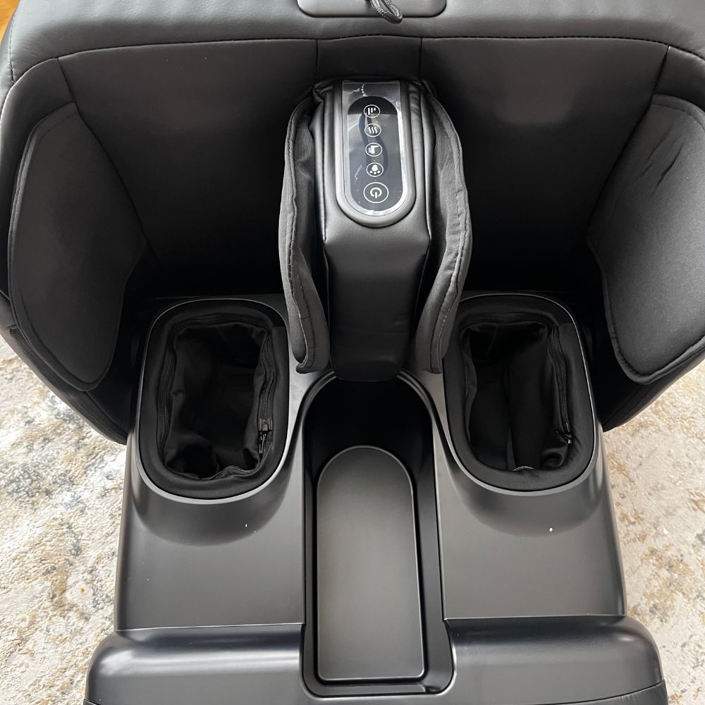 Close up of foot well and buttons of BACKplus Shiatsu Ottoman Massager