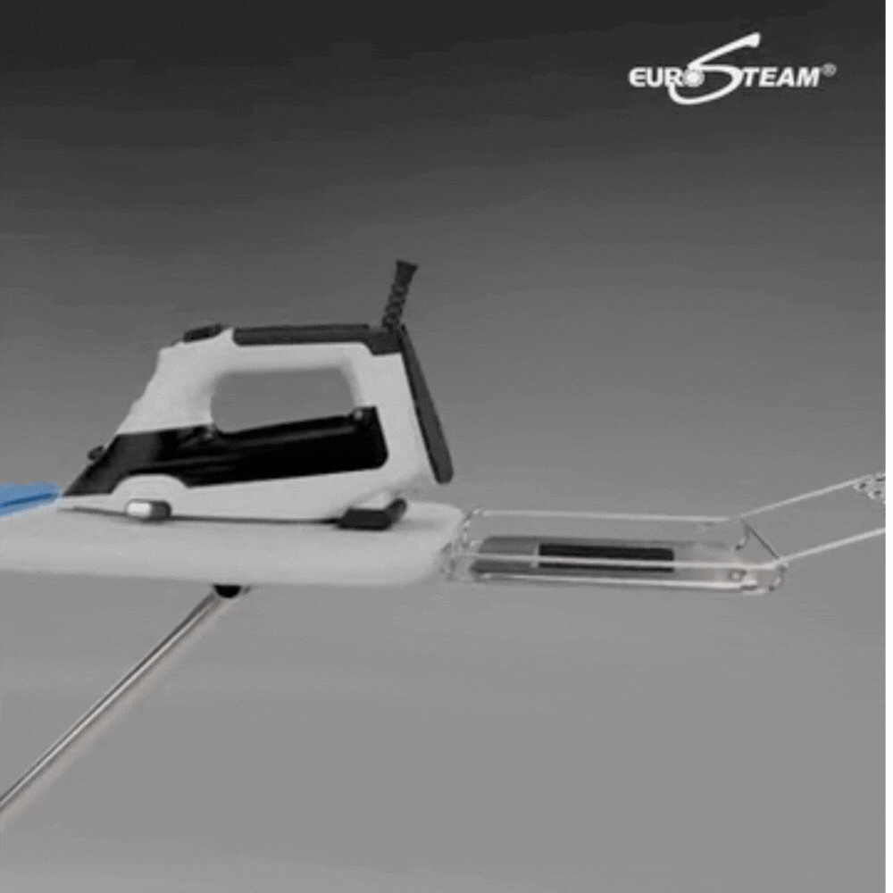 Eurosteam® Step Up Iron video showing the legs moving up and down.  No more scorching your clothes.  Intelligent smart Iron.  Ease your wrists.
