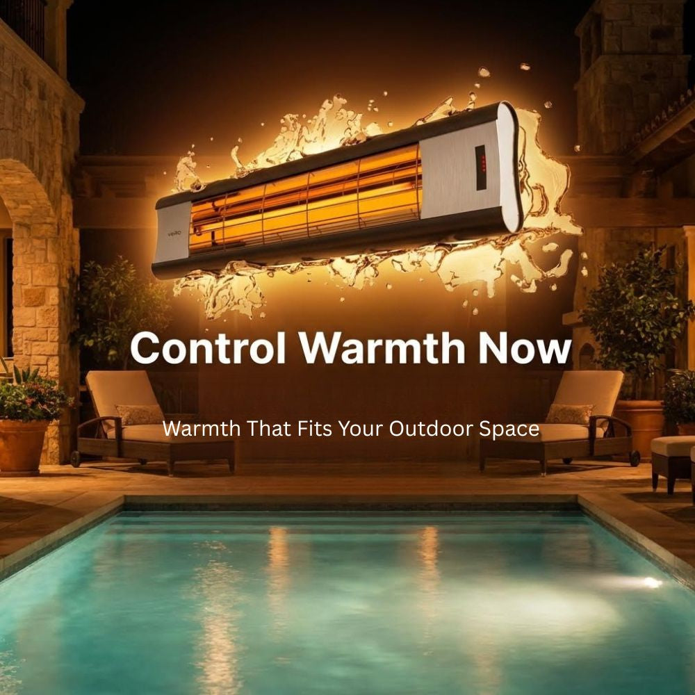 Veito Aero heater above a pool - warmth that fits your outdoor space