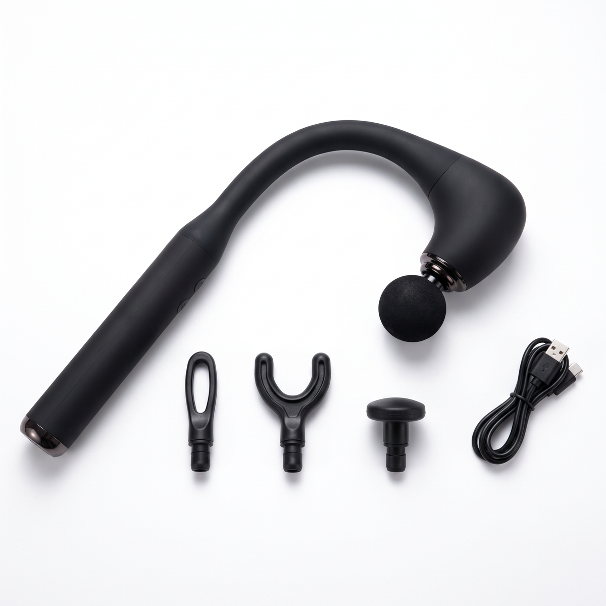 BACKplus Hammer with massage heads and USB-C charging cable on white background
