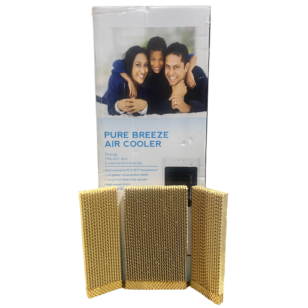iQ Pure Breeze 14 Cooling Pad in front of box. Evaporative Cooler is not included
